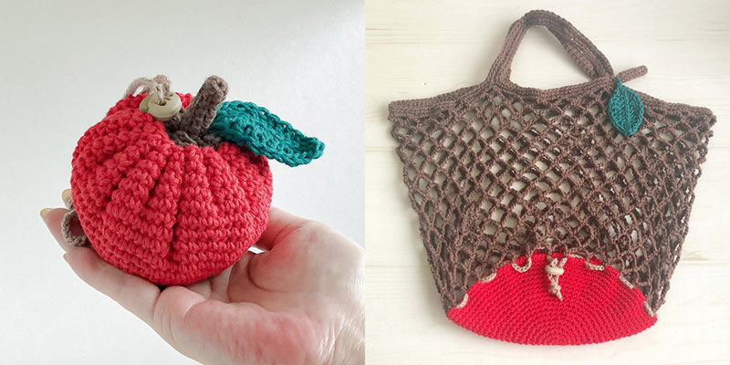 編みぐるみ風エコバッグ／赤リンゴ